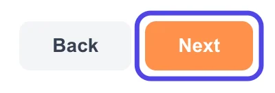 The bottom right corner of the Getting Started window, with the orange Next button circled and the gray Back button beside it.