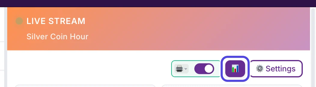 The row of controls under the show name. The purple chart button is circled.