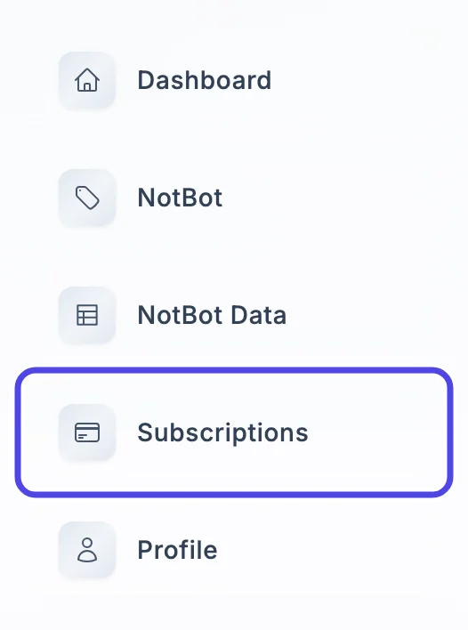 The menu on the left side of the website, with Subscriptions circled.