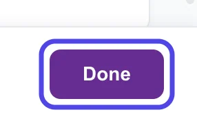 The bottom of the Settings panel with the purple Done button circled.