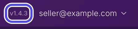 The right end of the top bar of NotBot, with the version v1.4.3 circled, next to the account email.