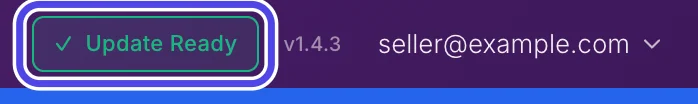 The green Update Ready button in the top bar circled, next to the version number and the account email.